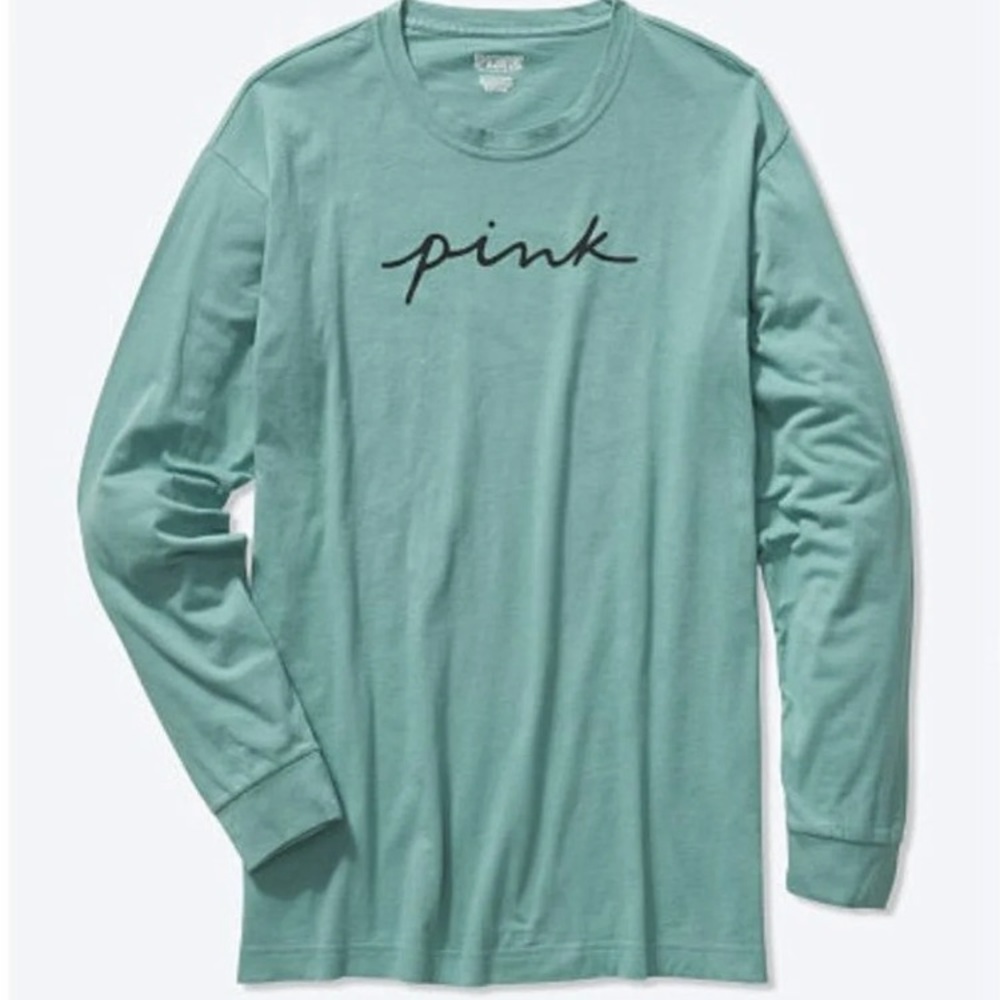VS PINK Oil blue script campus tee
